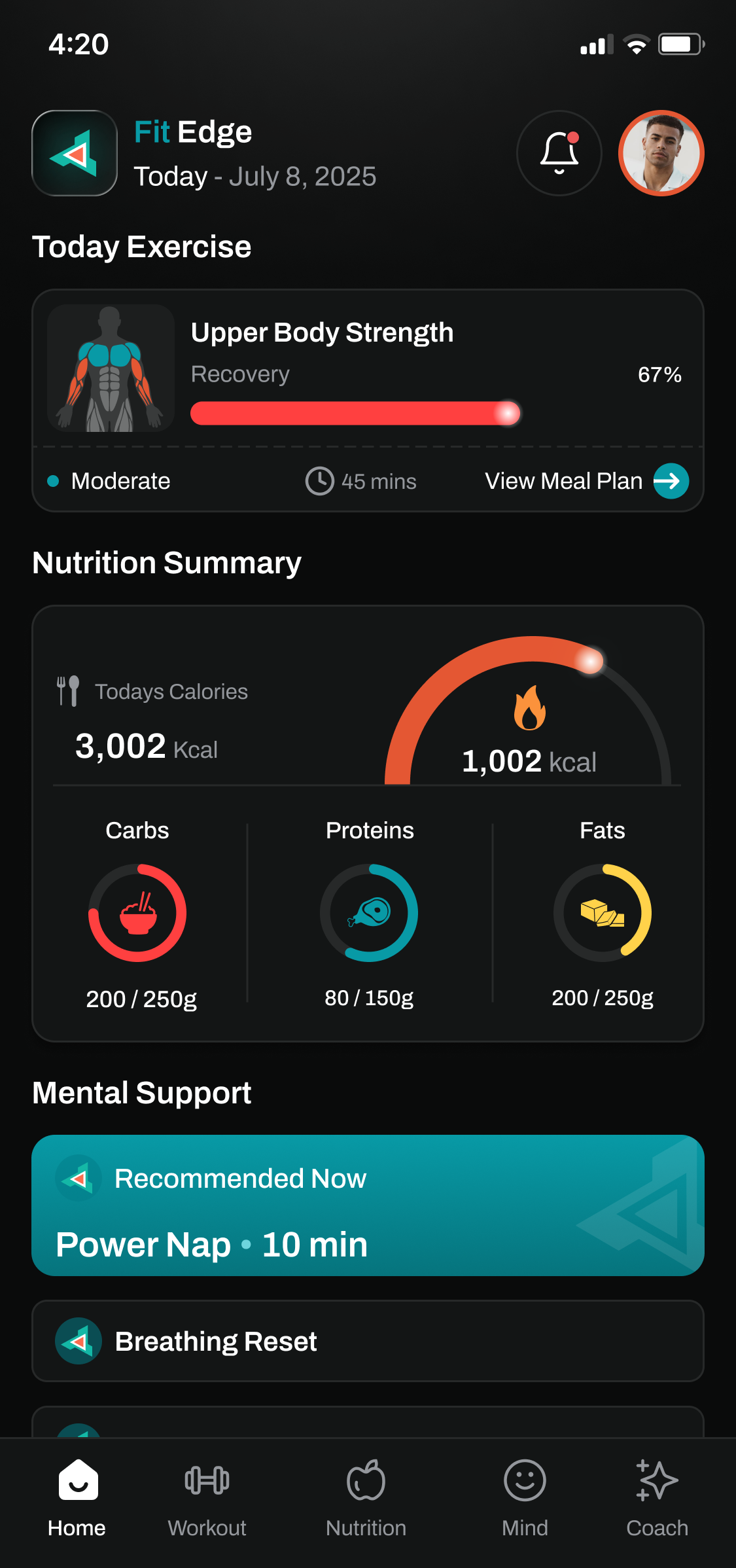 FitEdge Today's Workout Screen